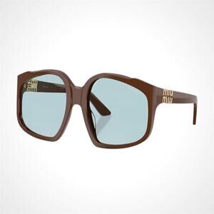 MIU MIU Women's Sunglasses Brown 59mm Blue Lens Oversized Acetate Womens Gold